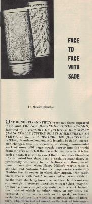[BLANCHOT] FACE TO FACE WITH SADE - Instead, n°5/6 (novembre 1948)  - By Maurice Blanchot